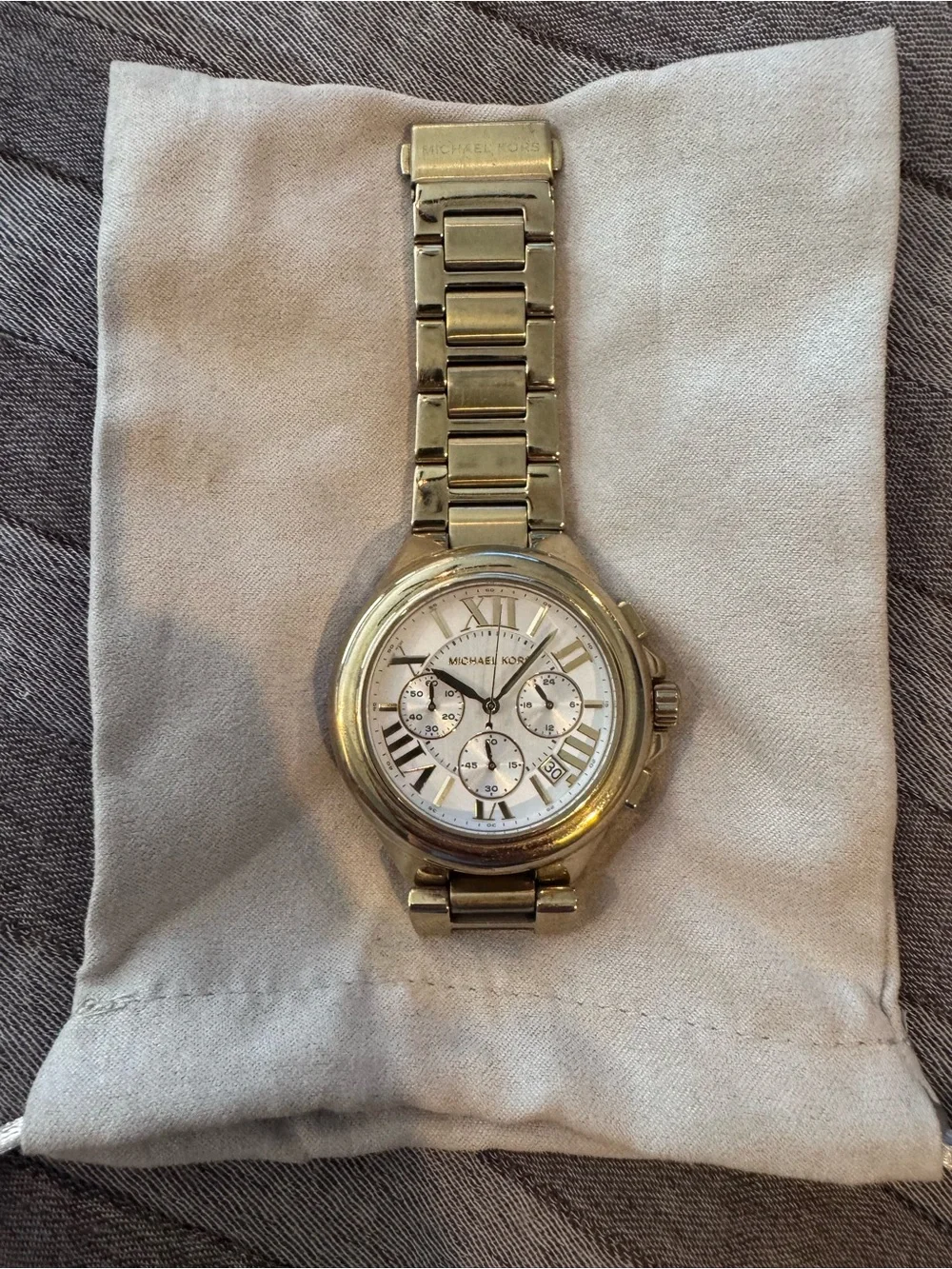 Michael Kors Gold and White Women's Chronograph Bracelet Watch